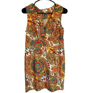 Jude Connally Empire Waist Retro Paisley Print Shift Dress Stetch Sleeveless M